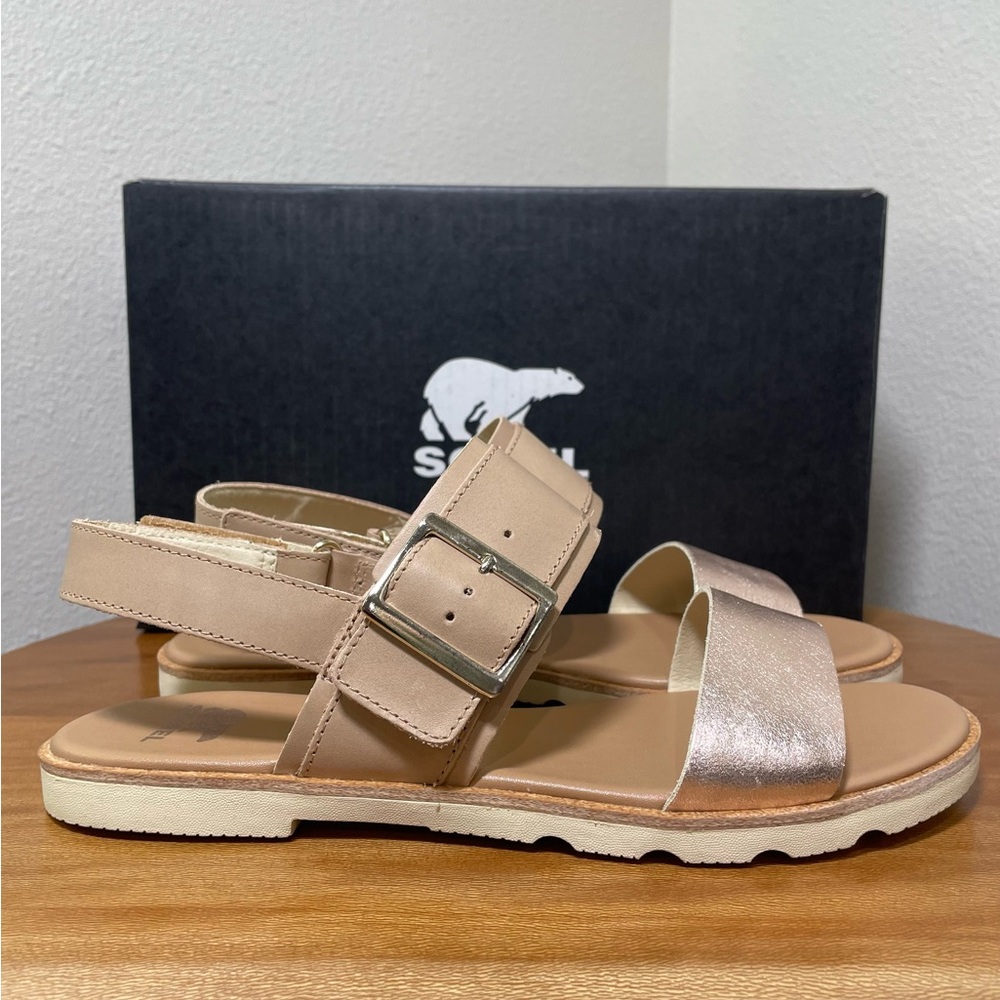 New in Box SOREL Ella III Slingback Sandal Honest Beige/Honey White Size 8.5 - Picture 4 of 14